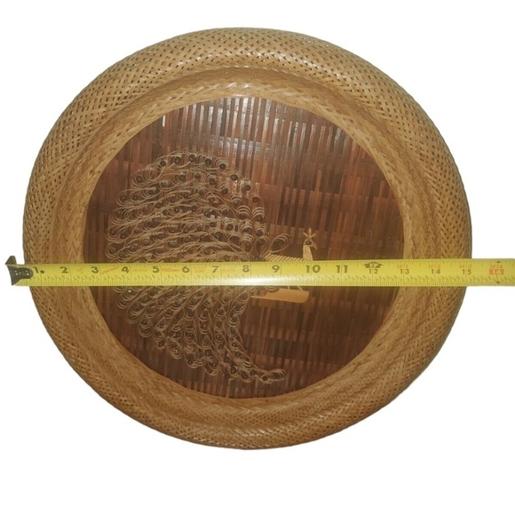 SET OF TWO Vintage 1970s Wicker Peacock Wall Hanging Boho Rattan Woven Art - Picture 12 of 13